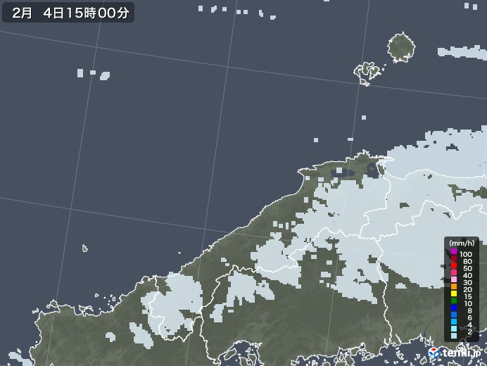 島根県の雨雲レーダー(2022年02月04日)