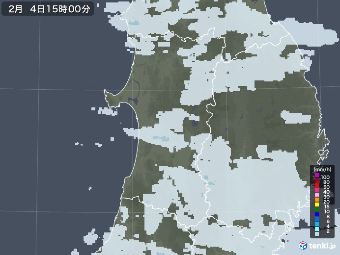 秋田県の雨雲レーダー(2022年02月04日)