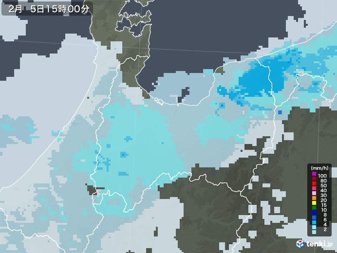 富山県の雨雲レーダー(2022年02月05日)
