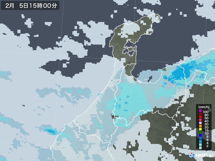 石川県の雨雲レーダー(2022年02月05日)