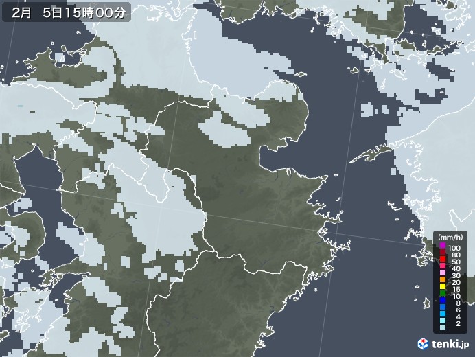 大分県の雨雲レーダー(2022年02月05日)
