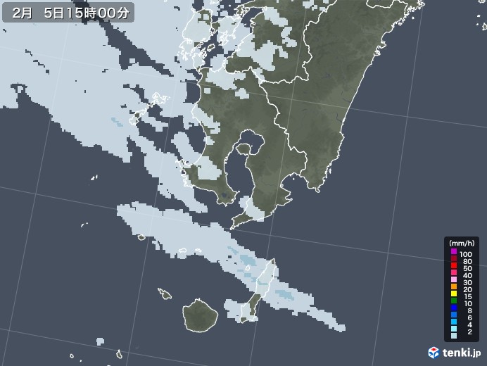 鹿児島県の雨雲レーダー(2022年02月05日)