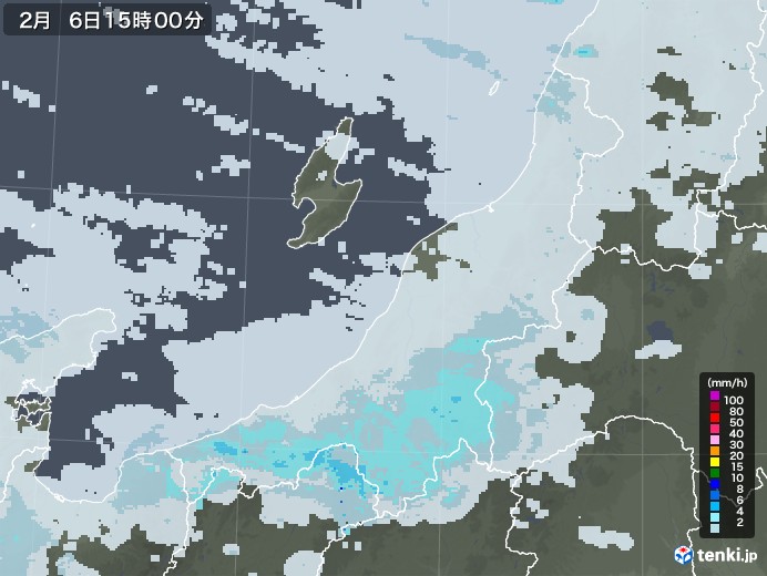 新潟県の雨雲レーダー(2022年02月06日)