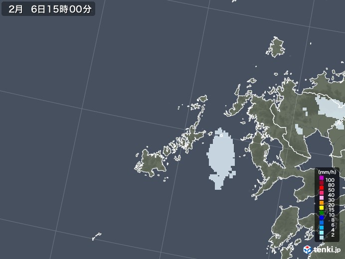 五島列島(長崎県)の雨雲レーダー(2022年02月06日)