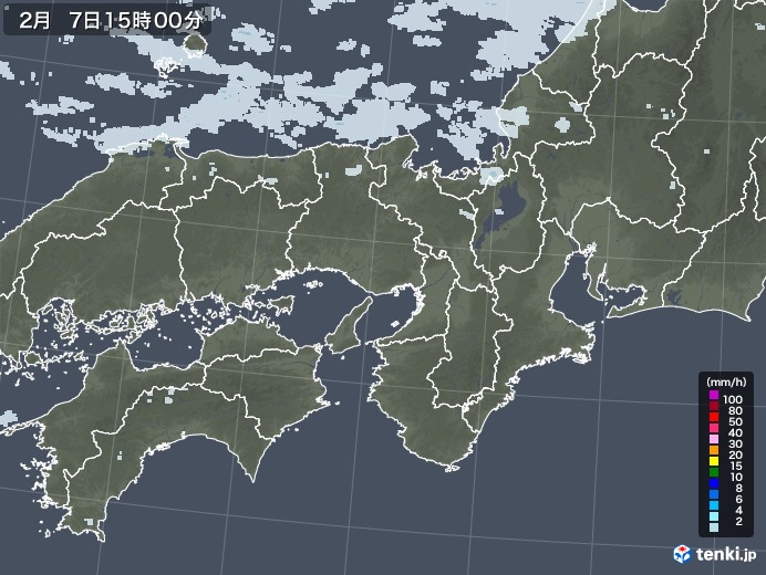 近畿地方の雨雲レーダー(2022年02月07日)