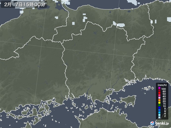 岡山県の雨雲レーダー(2022年02月07日)