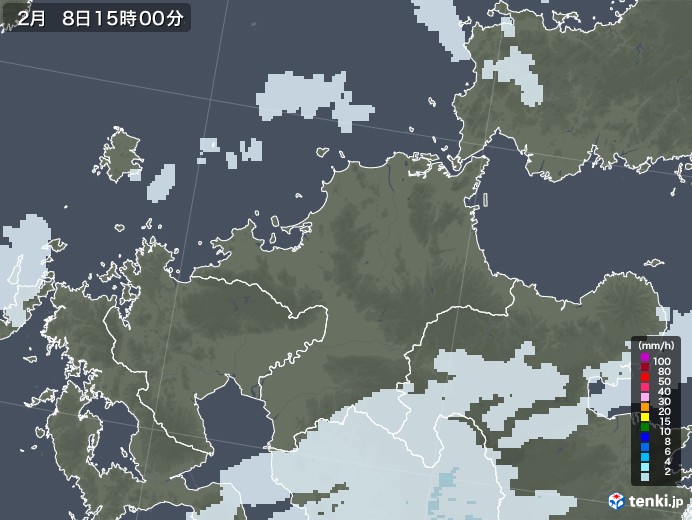 福岡県の雨雲レーダー(2022年02月08日)