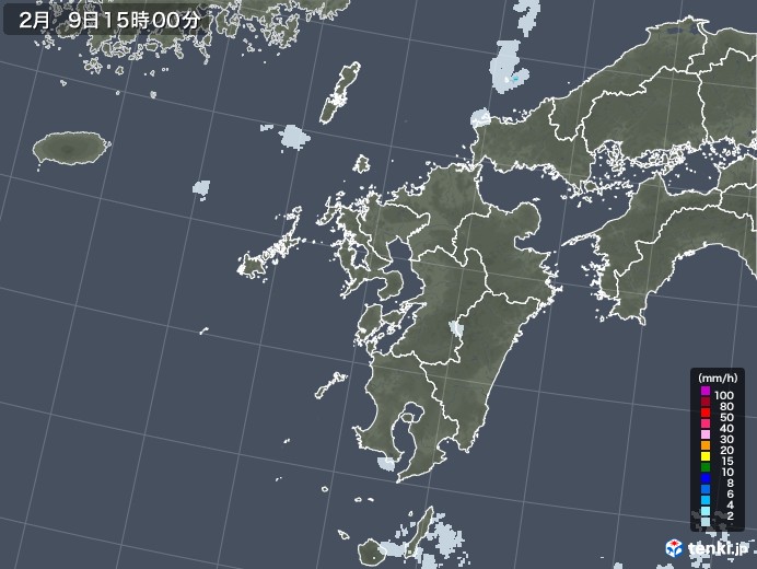 九州地方の雨雲レーダー(2022年02月09日)