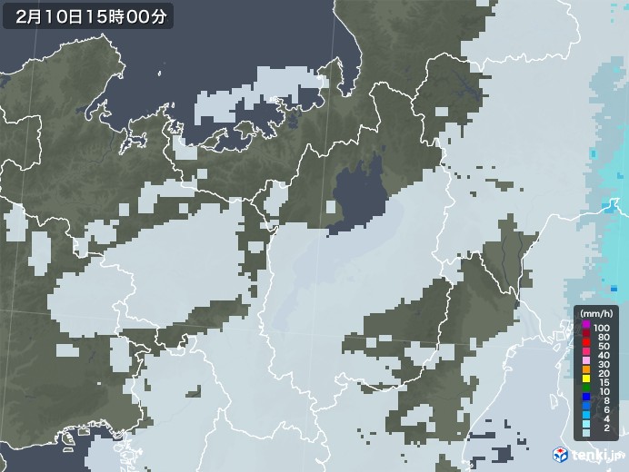 滋賀県の雨雲レーダー(2022年02月10日)