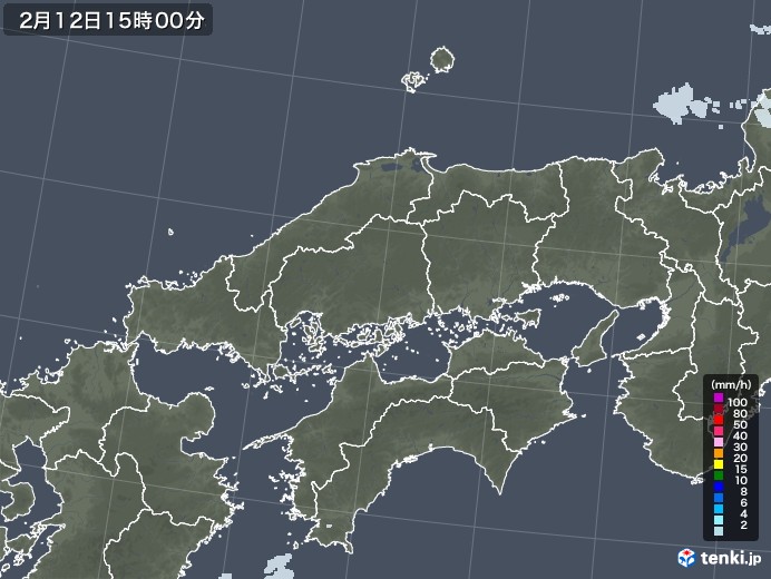 中国地方の雨雲レーダー(2022年02月12日)