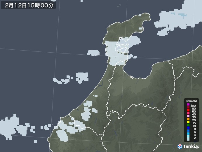 石川県の雨雲レーダー(2022年02月12日)