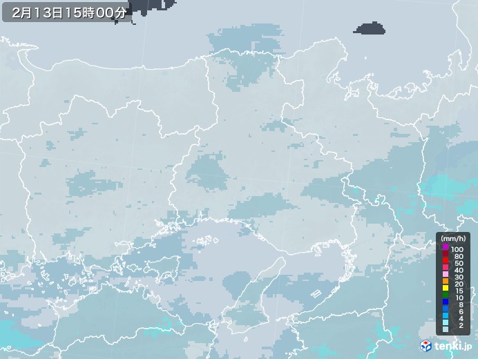 兵庫県の雨雲レーダー(2022年02月13日)