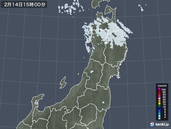 東北地方の雨雲レーダー(2022年02月14日)