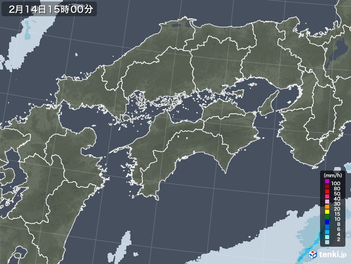 四国地方の雨雲レーダー(2022年02月14日)