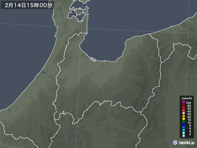 富山県の雨雲レーダー(2022年02月14日)