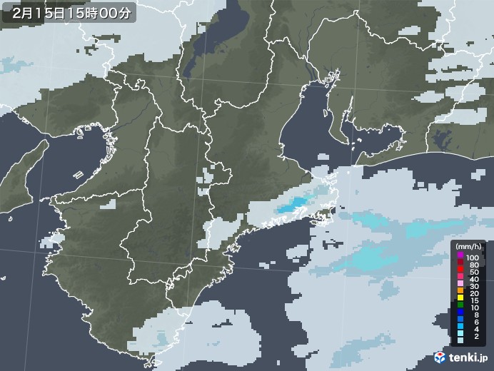 三重県の雨雲レーダー(2022年02月15日)