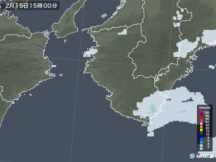 和歌山県の雨雲レーダー(2022年02月15日)