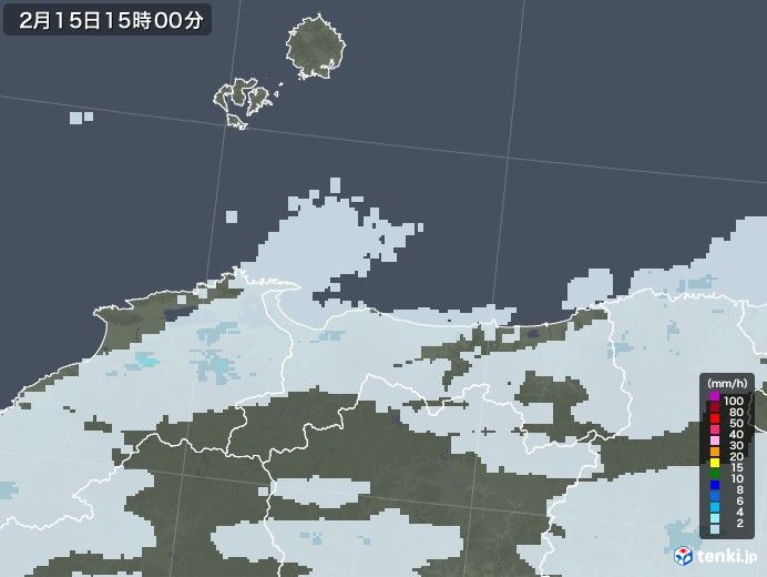 鳥取県の雨雲レーダー(2022年02月15日)