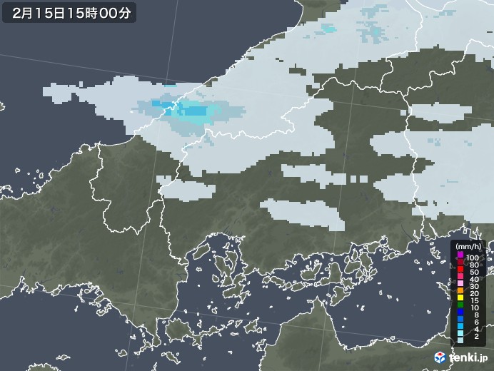 広島県の雨雲レーダー(2022年02月15日)