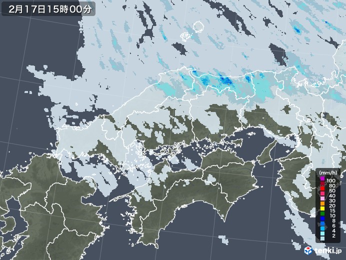 中国地方の雨雲レーダー(2022年02月17日)