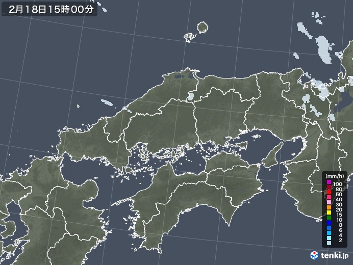 中国地方の雨雲レーダー(2022年02月18日)
