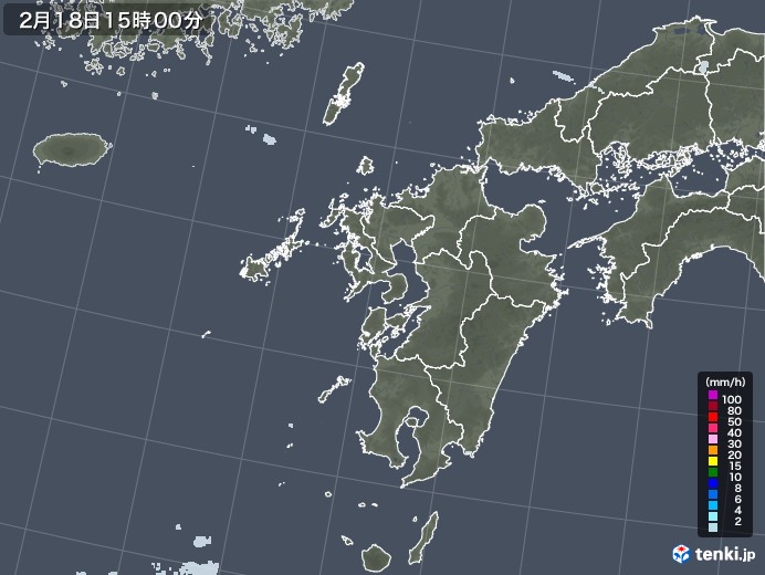 九州地方の雨雲レーダー(2022年02月18日)