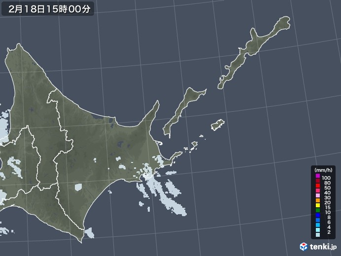 道東の雨雲レーダー(2022年02月18日)