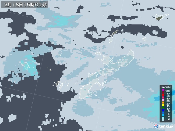 沖縄県の雨雲レーダー(2022年02月18日)