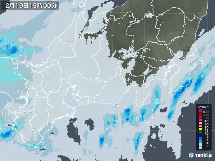 東海地方の雨雲レーダー(2022年02月19日)