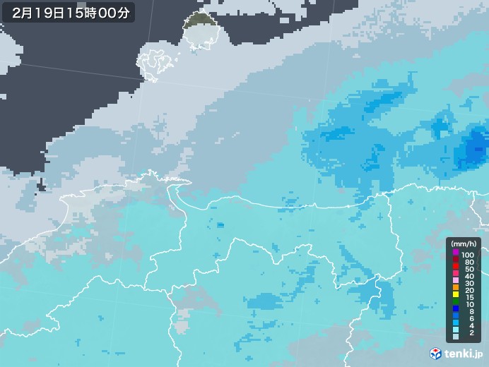 鳥取県の雨雲レーダー(2022年02月19日)