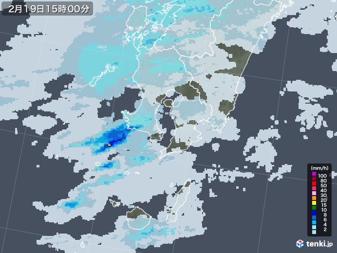 鹿児島県の雨雲レーダー(2022年02月19日)