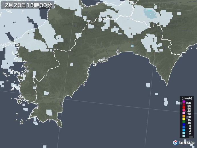高知県の雨雲レーダー(2022年02月20日)
