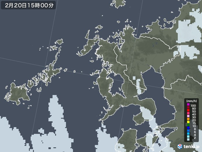 長崎県の雨雲レーダー(2022年02月20日)