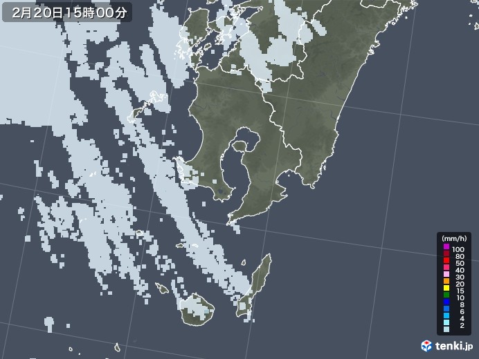 鹿児島県の雨雲レーダー(2022年02月20日)