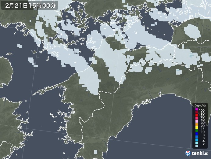 愛媛県の雨雲レーダー(2022年02月21日)