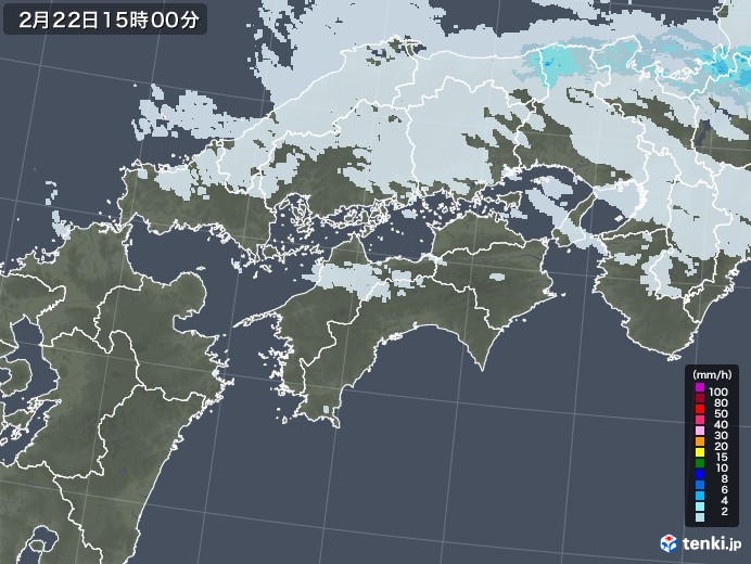 四国地方の雨雲レーダー(2022年02月22日)