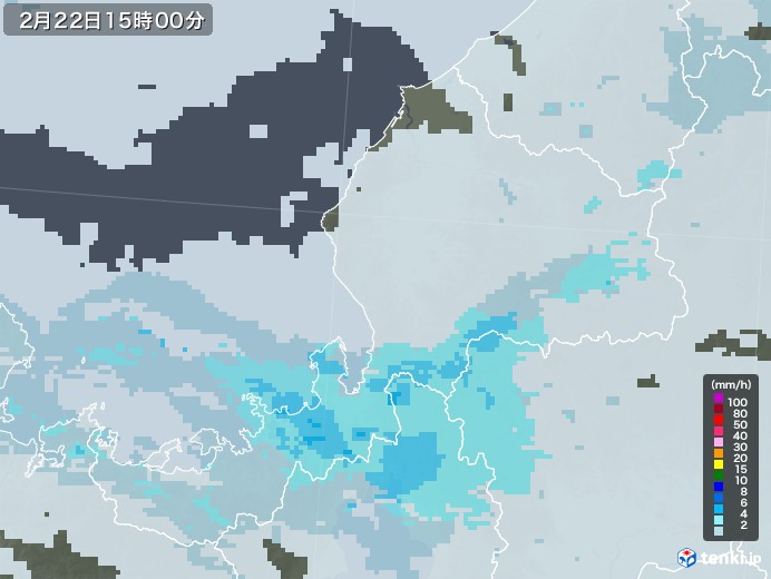 福井県の雨雲レーダー(2022年02月22日)