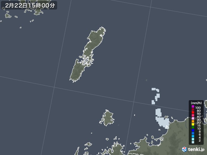 壱岐・対馬(長崎県)の雨雲レーダー(2022年02月22日)