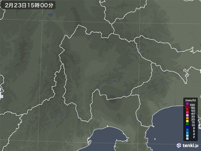 山梨県の雨雲レーダー(2022年02月23日)