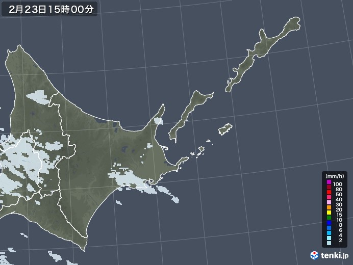 道東の雨雲レーダー(2022年02月23日)