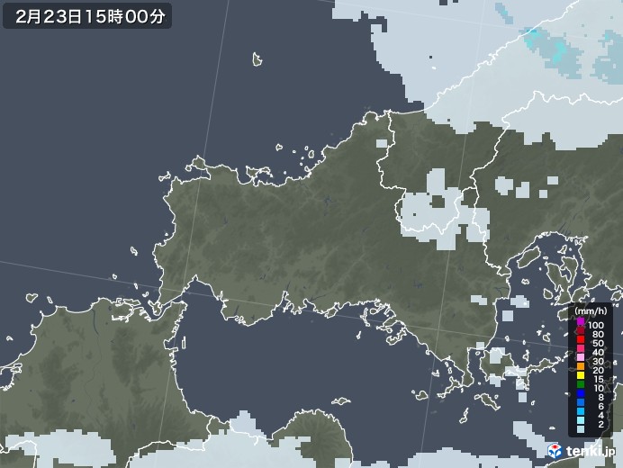 山口県の雨雲レーダー(2022年02月23日)