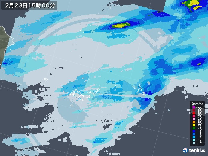 宮古・石垣・与那国(沖縄県)の雨雲レーダー(2022年02月23日)