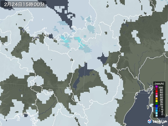 滋賀県の雨雲レーダー(2022年02月24日)