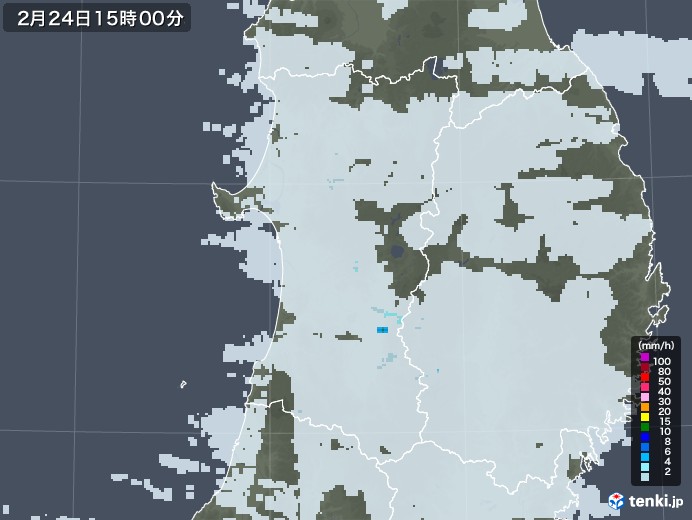 秋田県の雨雲レーダー(2022年02月24日)