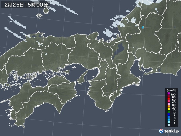 近畿地方の雨雲レーダー(2022年02月25日)