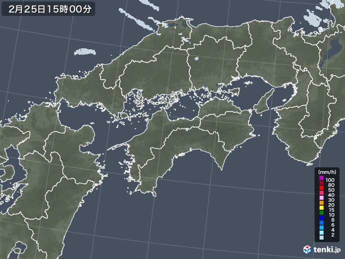 四国地方の雨雲レーダー(2022年02月25日)