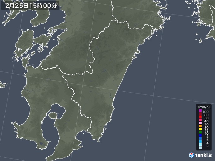 宮崎県の雨雲レーダー(2022年02月25日)