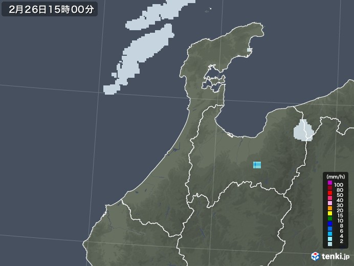 石川県の雨雲レーダー(2022年02月26日)