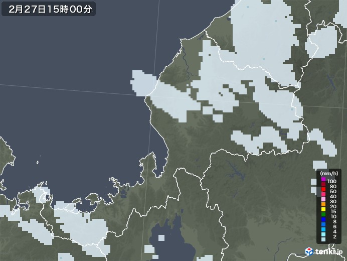 福井県の雨雲レーダー(2022年02月27日)