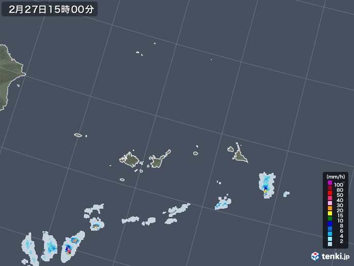 宮古・石垣・与那国(沖縄県)の雨雲レーダー(2022年02月27日)